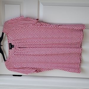 EUC Liz Claiborne Career XL key hole red & white print short sleeve blouse